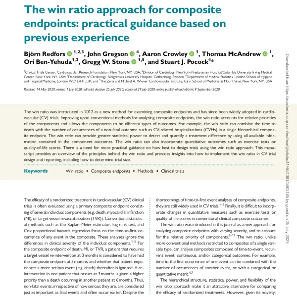Win Ratio An Approach to Analyzing Composite Endpoints